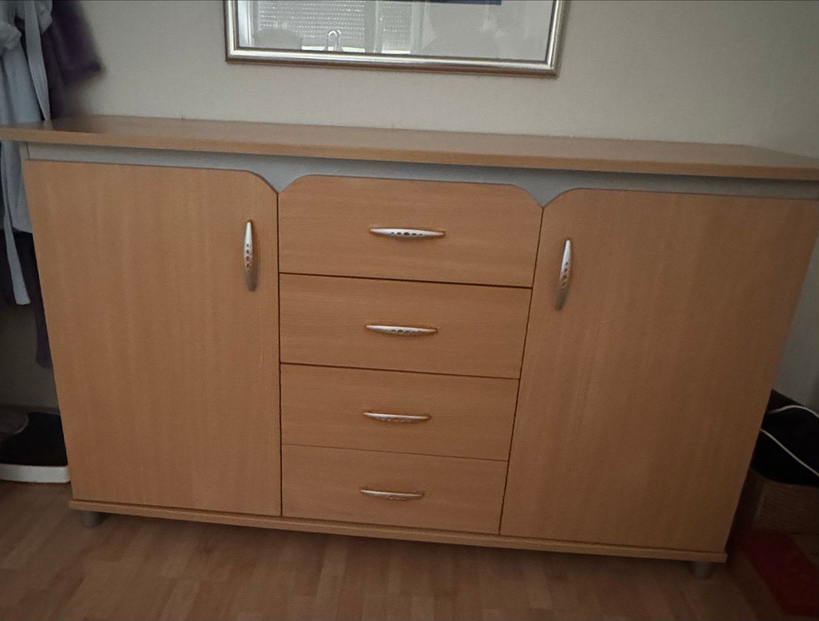 Houten dressoir met lades en deuren, Ophalen, Gebruikt, 150 tot 200 cm, Met lade(s)