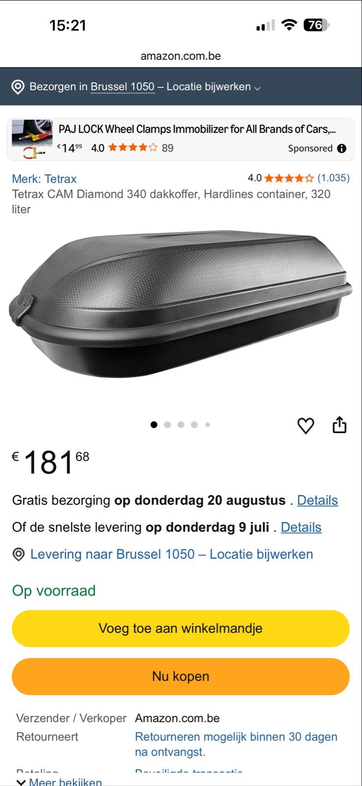 Gebruikte dakkoffer - Ruime opslag voor uw reis, Auto diversen, Dakkoffers, Ophalen of Verzenden, Zo goed als nieuw