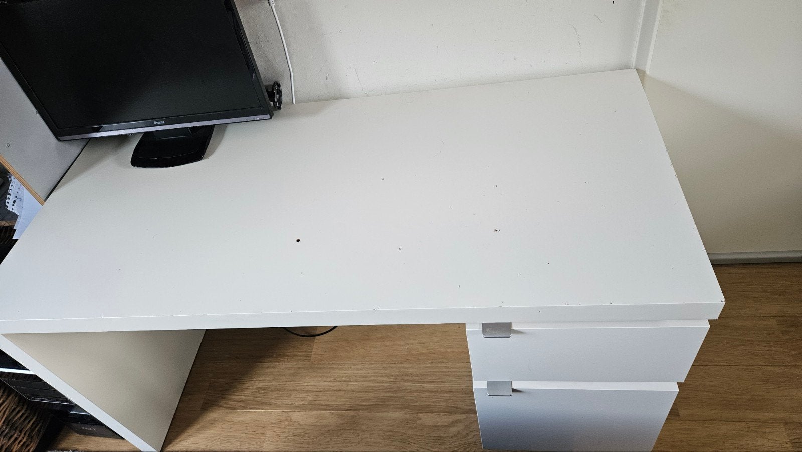 Wit bureau met lade en kastje - 140x65x73cm, Huis en Inrichting, Ophalen, Gebruikt, Wit