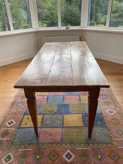 Franse antieke brocante massief houten tafel, Ophalen, Gebruikt, Franse landelijk, 50 tot 100 cm