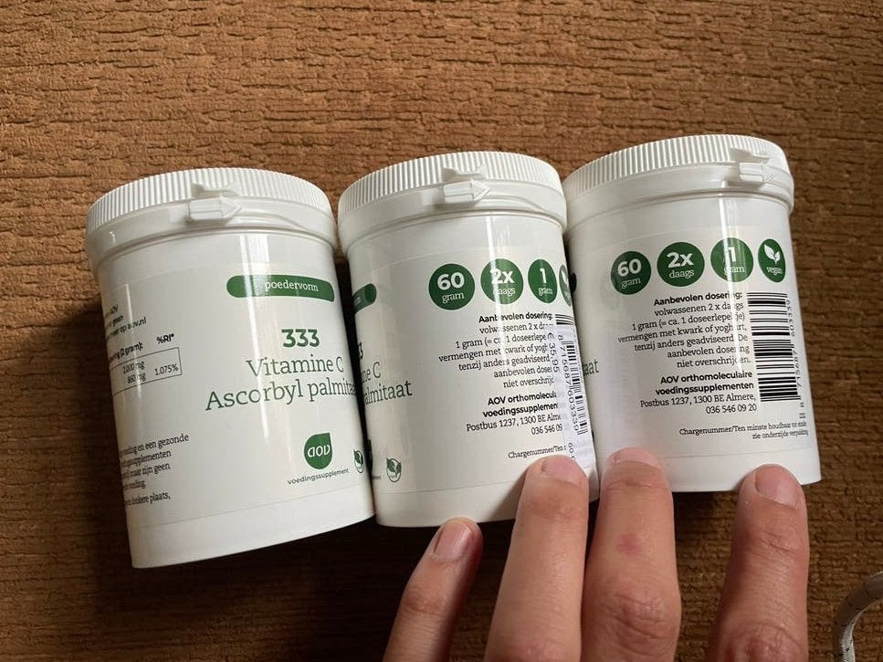 3x AOV 333 Vitamine C Ascorbyl Palmitaat Poedervorm, Ophalen of Verzenden, Nieuw, Poeder of Drank