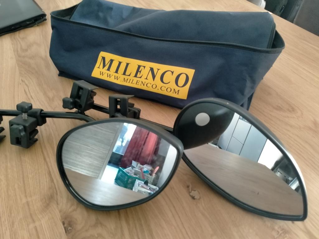 Milenco caravanspiegels met opbergtas, Caravans en Kamperen, Ophalen, Gebruikt