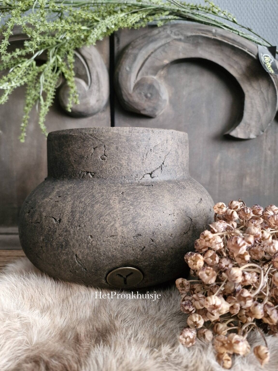 Brynxz Bloempot Majestic Brown M - Rustieke Aardewerk Pot, 25 tot 40 cm, Nieuw, Ophalen of Verzenden, Minder dan 40 cm