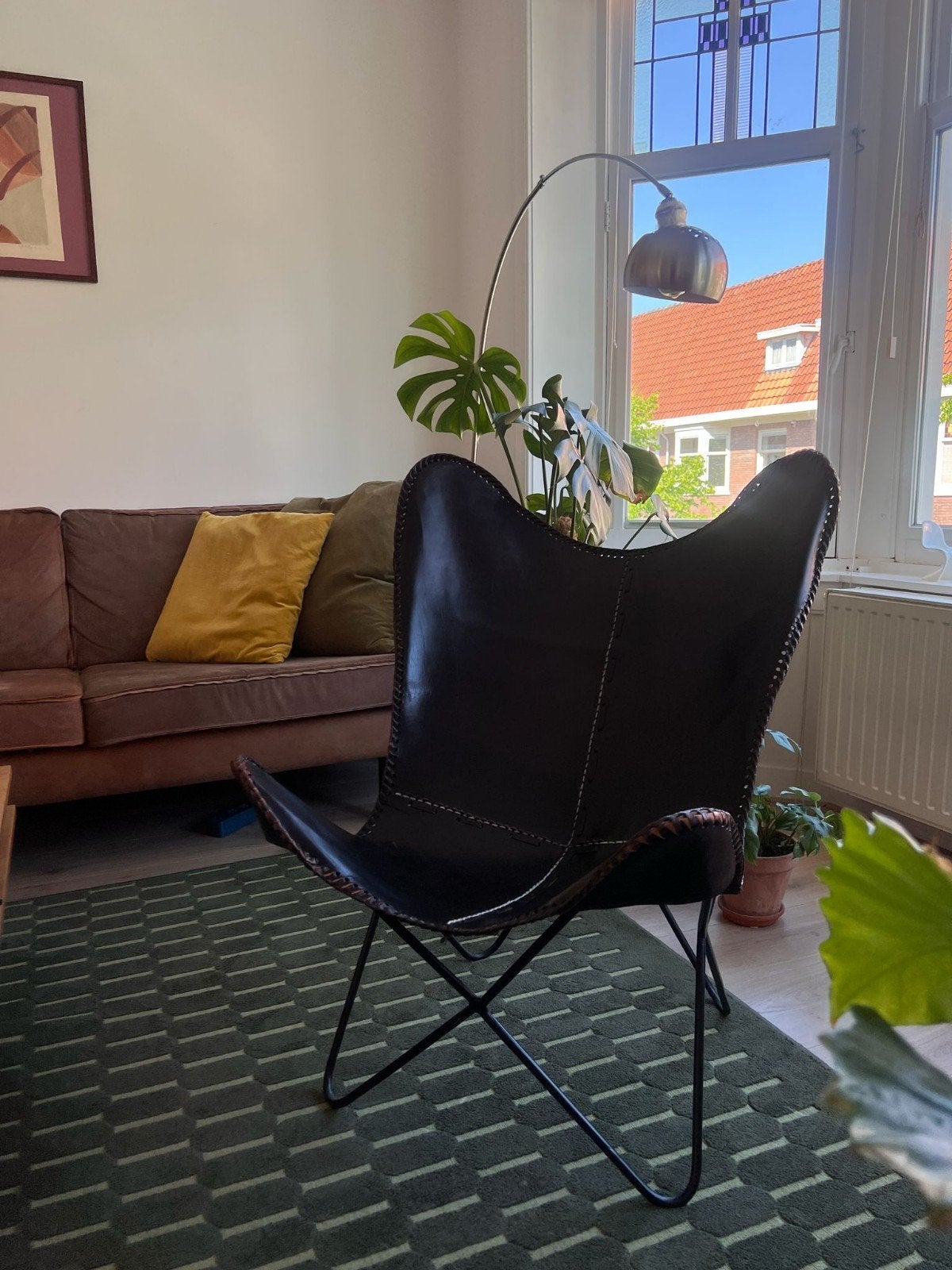 Leren vlinderstoel (BKF) – zwart leer, zwart frame, Huis en Inrichting, Stoelen, Ophalen, Zwart, Leer, Eén