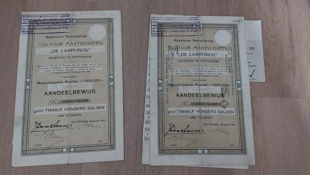 Oud aandeel Cultuur Maatschappij "De Lampongs", Ophalen of Verzenden