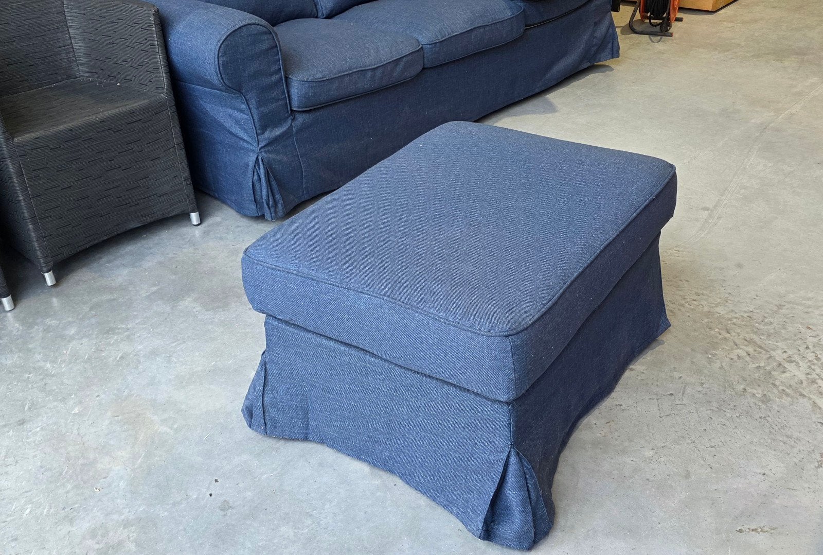 IKEA EKTORP voetenbank/poef met opbergruimtete - donkerblauw, Ophalen, Gebruikt, 75 tot 100 cm, Stof