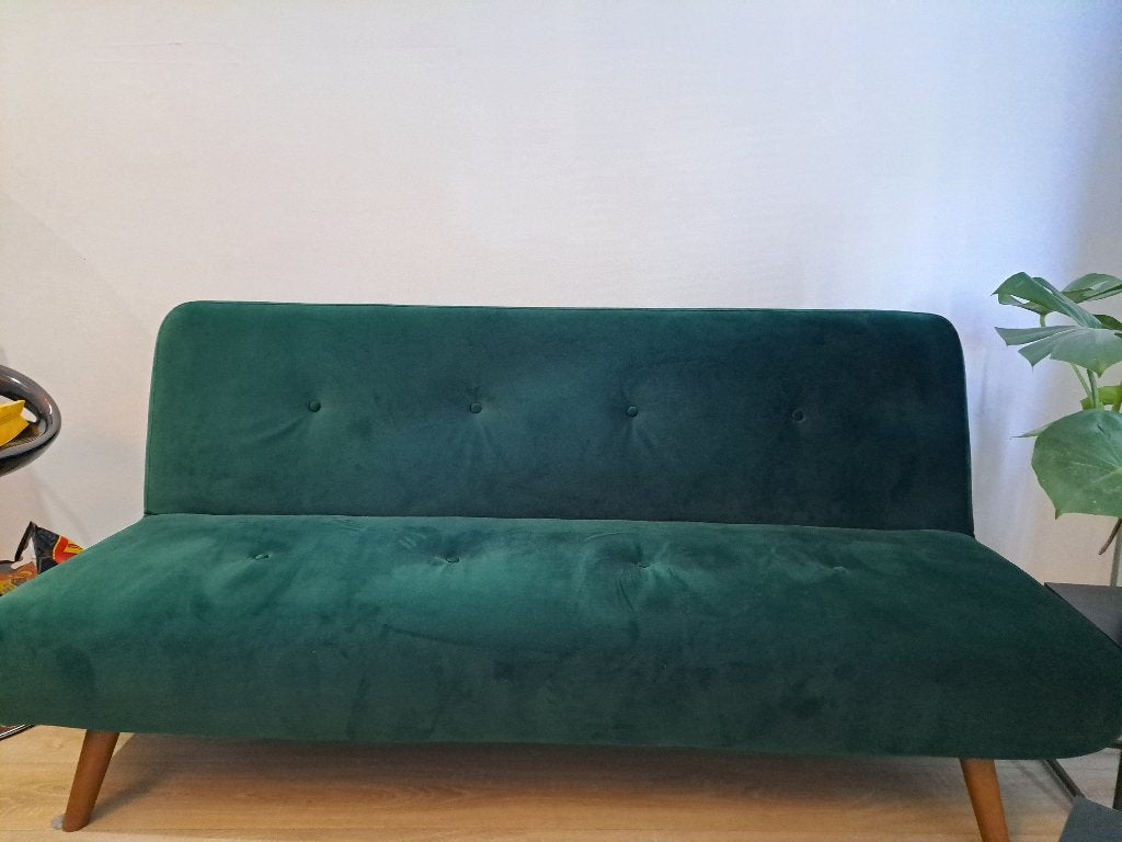 Slaapbank 2 personen Velvet Groen - Zo goed als nieuw, Ophalen, Zo goed als nieuw, Overige maten, Groen