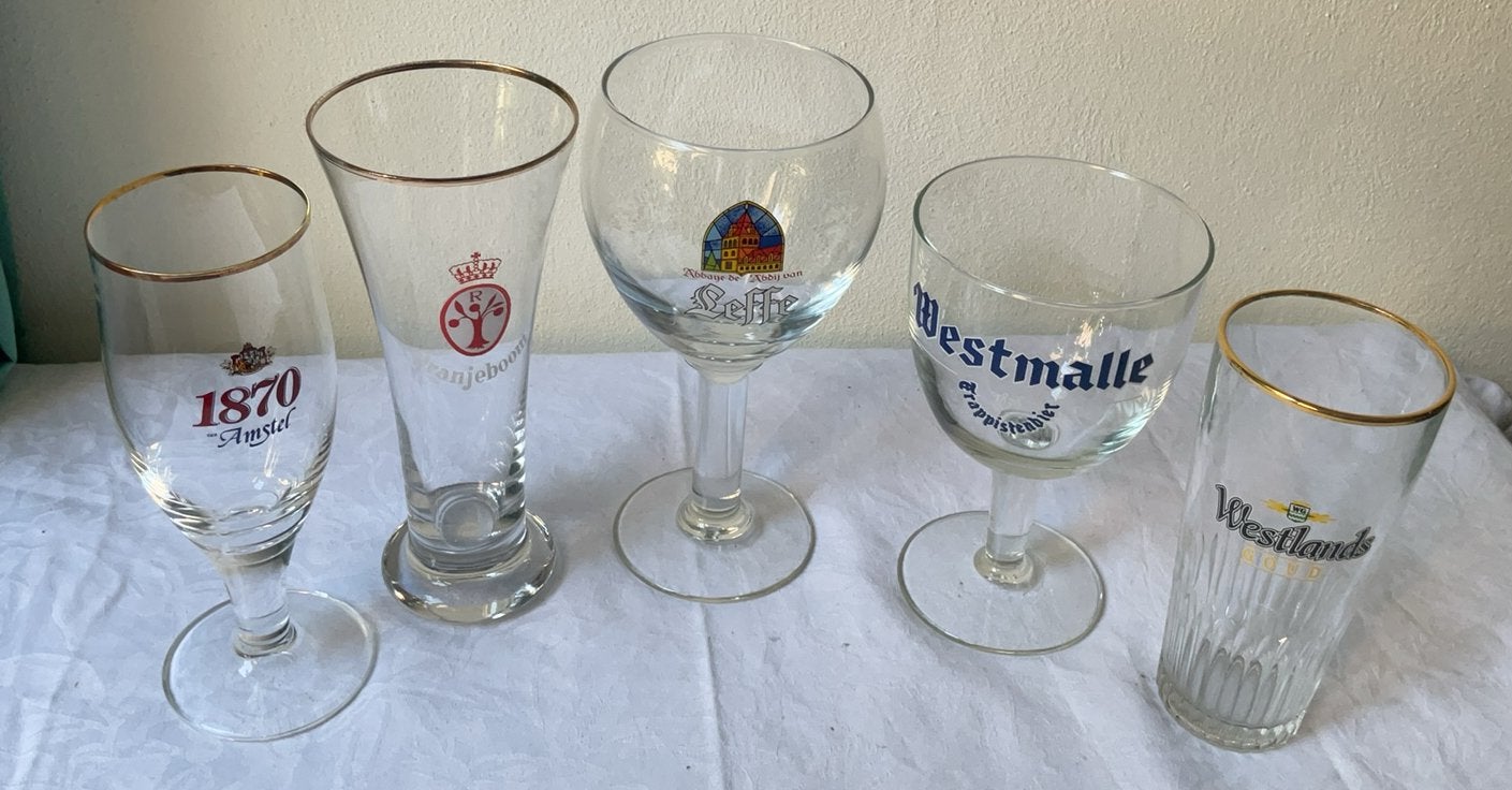 Bierglazen Leffe Amstel Westlands goud Westmalle Oranjeboom, Verzamelen, Ophalen of Verzenden, Zo goed als nieuw, Glas of Glazen