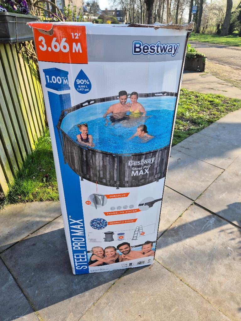 Te koop: Bestway steel pro max opzet zwembad, Ophalen, 80 tot 120 cm, Rond, 300 cm of meer