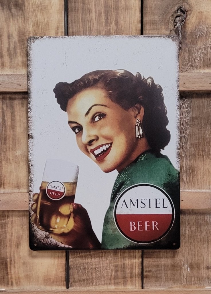 Amstel bier vrouw reclamebord van metaal wandbord decoratie, Verzamelen, Ophalen of Verzenden, Nieuw, Reclamebord, Plaat of Schild