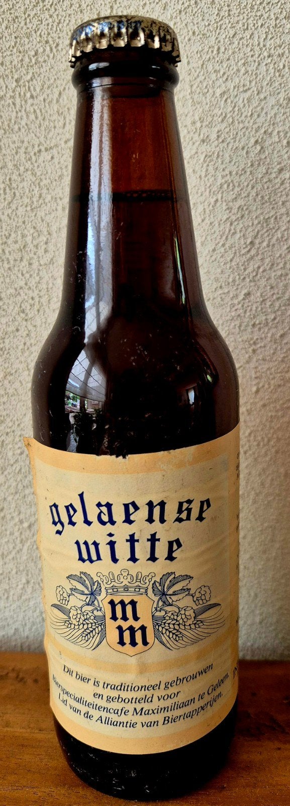 Fles bier Gelaense Witte Cafe Maximiliaan br. RAAF Geleen., Ophalen of Verzenden, Zo goed als nieuw, Flesje(s), Overige merken