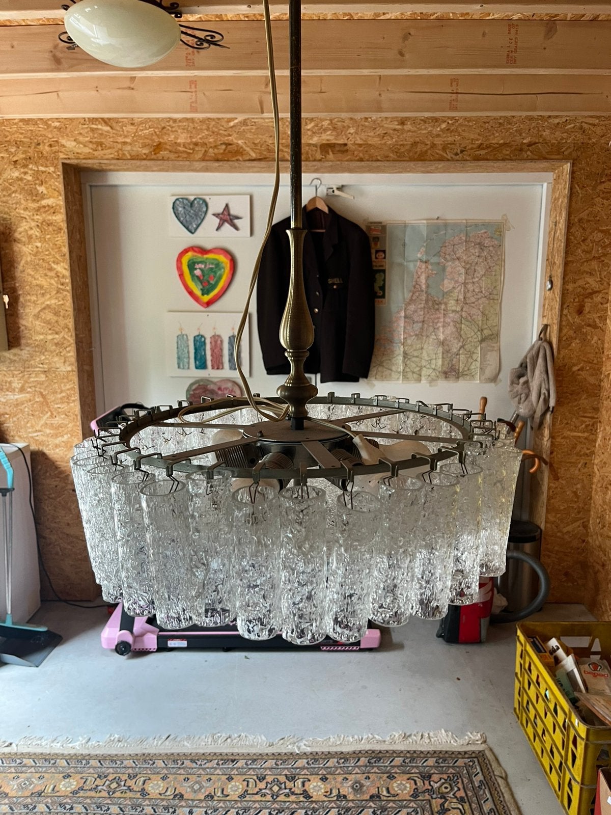 Oude hanglamp met glas , kroonluchter idee., Ophalen of Verzenden, Gebruikt, Glas