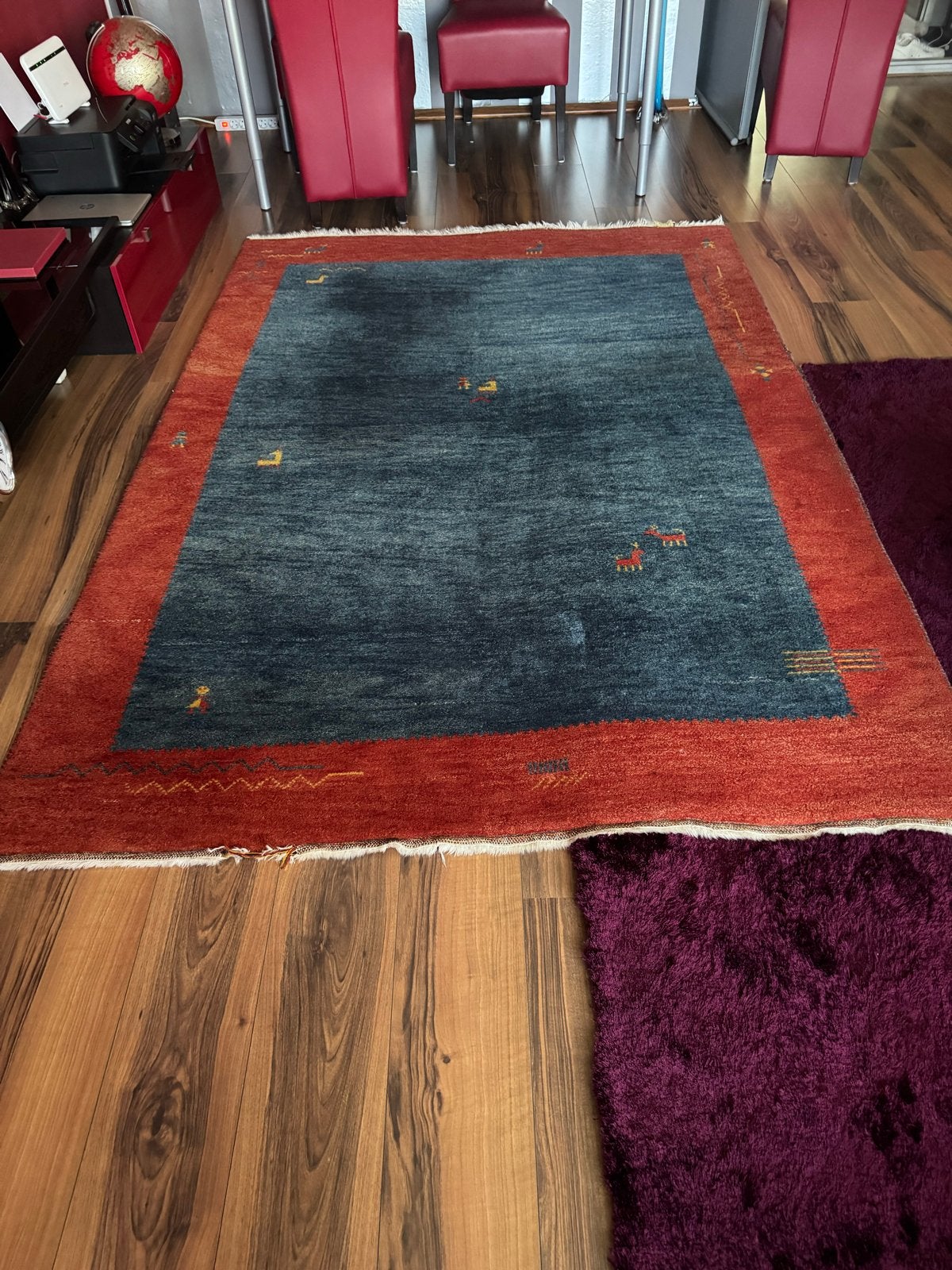 Gabeh Vintage Vloerkleed - Rood, Blauw en Geel Patroon, Ophalen, Gebruikt, 150 tot 200 cm, 200 cm of meer