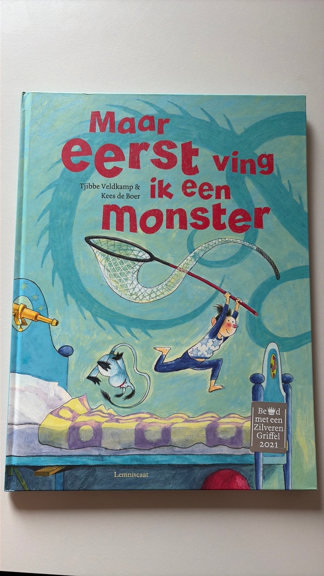 Tjibbe Veldkamp - Maar eerst ving ik een monster, Ophalen of Verzenden, Zo goed als nieuw, Tjibbe Veldkamp, Prentenboek