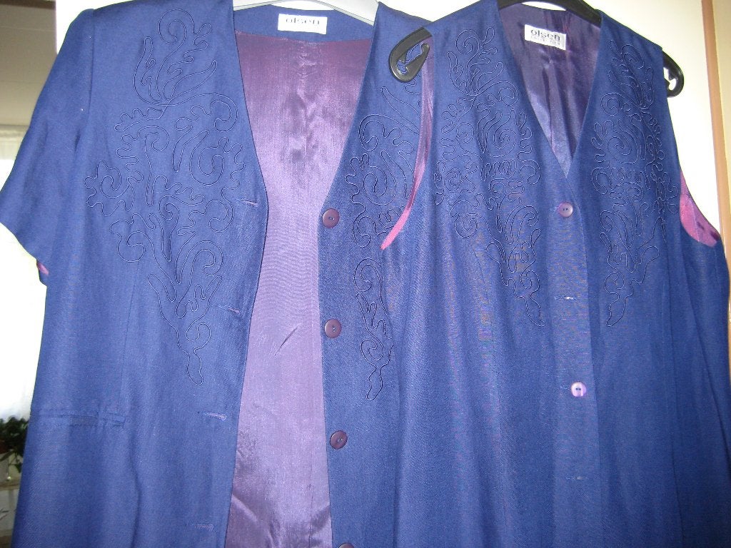 Blauwe jurk met jas, 44, Olsen (105), Blauw, Maat 42/44 (L), Ophalen of Verzenden, Zo goed als nieuw