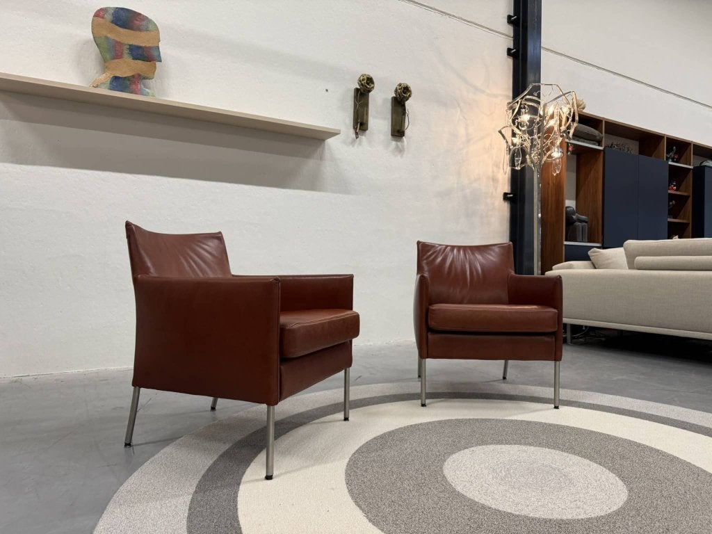 2 Plantagie Fauteuils Bruin aniline leer design stoel, Huis en Inrichting, Leer, Ophalen of Verzenden, Zo goed als nieuw, Bert Plantagie
