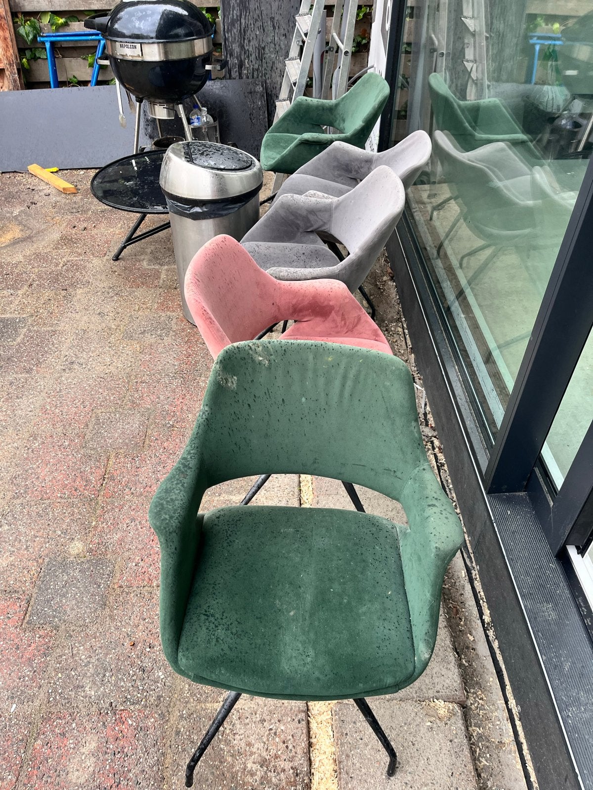 Set van 6 stoelen in diverse kleuren, Ophalen, Gebruikt, Overige kleuren, Vier