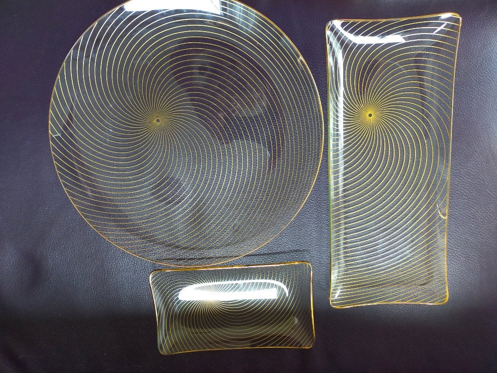 Set van 3 glazen schalen met gouden spiraalpatroon, Antiek en Kunst, Ophalen of Verzenden