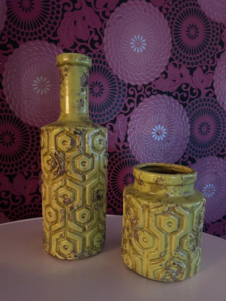 Set van 2 vazen met Honingraatpatroon PTMD collection, Huis en Inrichting, Woonaccessoires | Vazen, Ophalen, Overige kleuren, Minder dan 50 cm