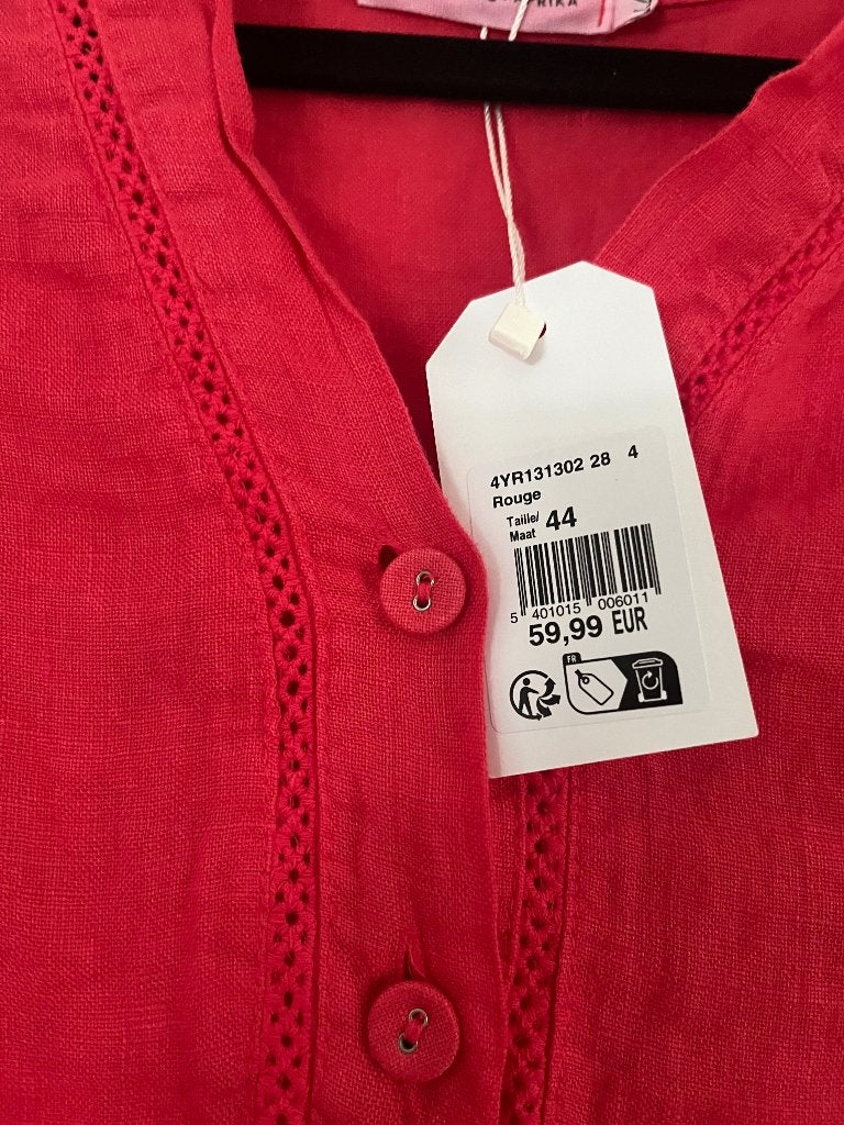 Cassis & Paprika Rode Linnen Jurk Maat 44, Maat 42/44 (L), Nieuw, Knielengte, Rood