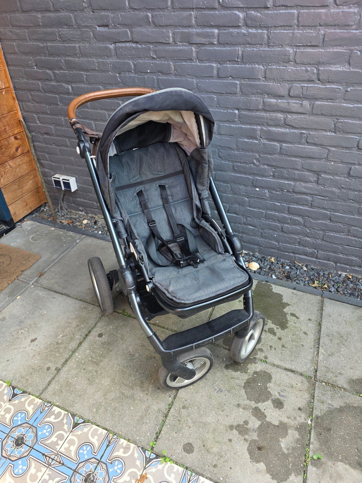 Mutsy kinderwagen industrial jeans/leer + accesoires, Ophalen, Gebruikt, Duowagen, Combiwagen