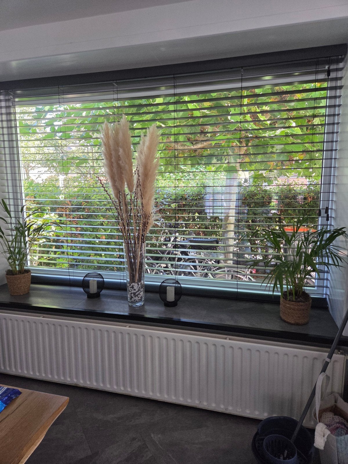 Grijze houten lamellen 135x 163 en 135 x 102 Veneta, Ophalen, Jaloezie, Gebruikt, Hout
