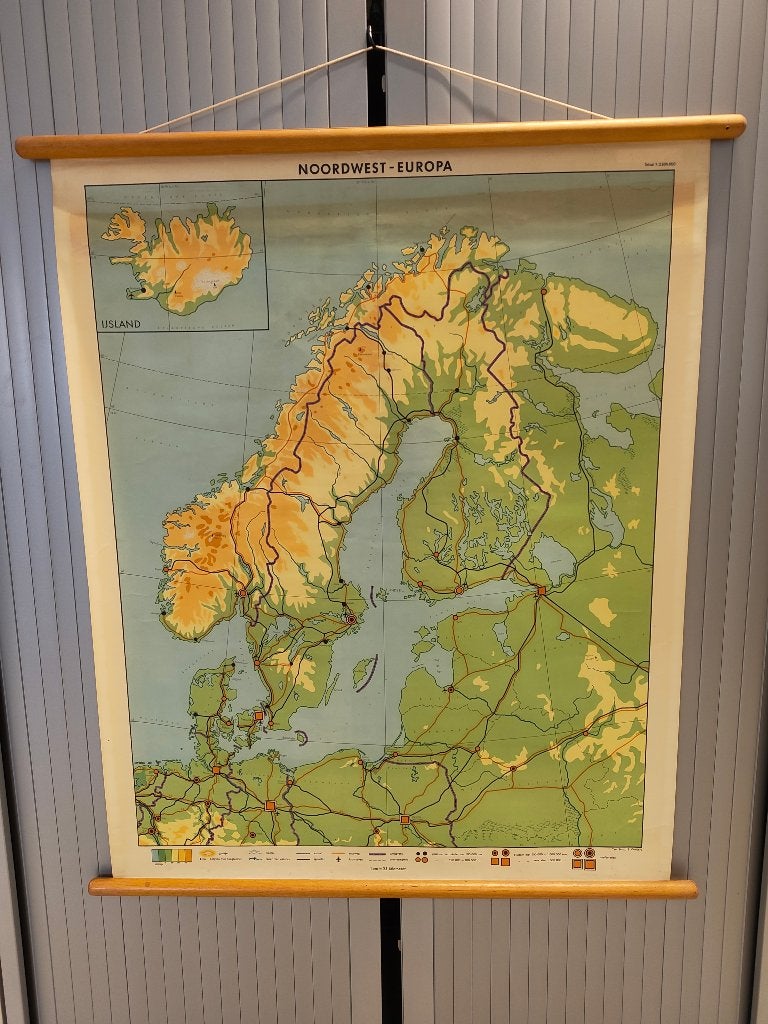 Vintage schoolkaart Noordwest-Europa – J.B. Wolters, Antiek en Kunst, Antiek | Schoolplaten, Ophalen of Verzenden, Aardrijkskunde