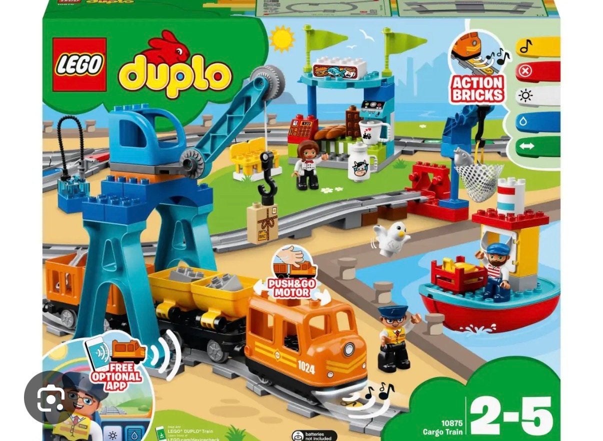 Lego Duplo Vrachtrein (10875) - Complete set met extra rails, Kinderen en Baby's, Ophalen, Zo goed als nieuw, Compleet, Duplo