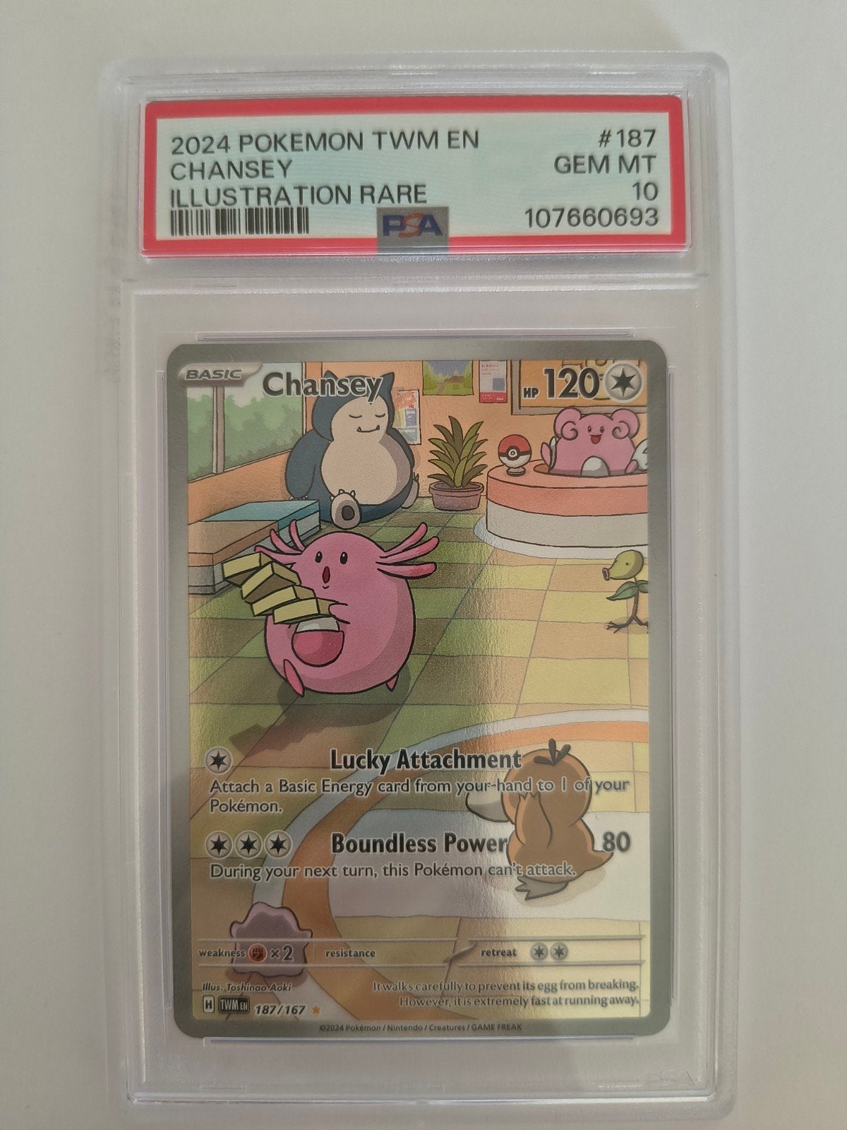 Chansey Illustration Rare met snorlex en psyduck 🍀 psa 10, Ophalen, Nieuw