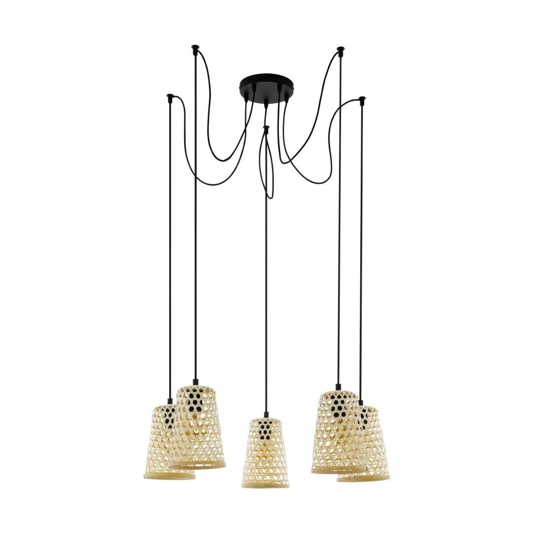 EGLO Claverdon Hanglamp - 5-lichts Bamboe, Huis en Inrichting, Ophalen of Verzenden, Nieuw, Natuurlijk materiaal, E27 (groot)