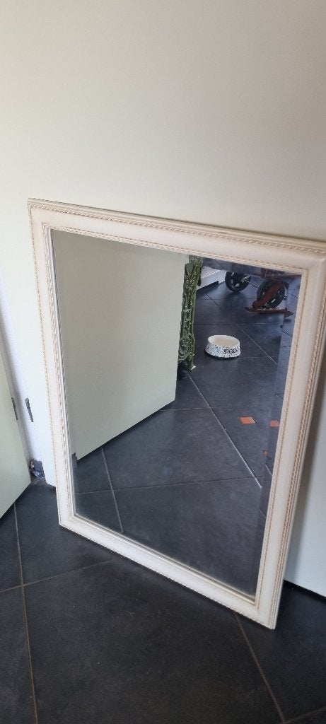 Mooie landelijke spiegel met facetgeslepen rand 60x85 cm, Ophalen, Zo goed als nieuw, Minder dan 100 cm, Rechthoekig