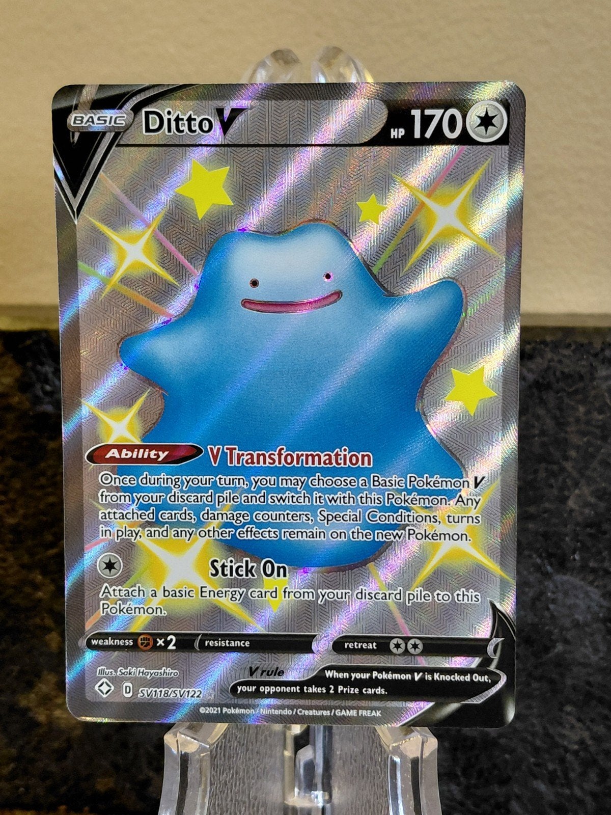Pokémon TCG: Ditto V (SV118/SV122), Ophalen of Verzenden, Zo goed als nieuw, Losse kaart, Foil