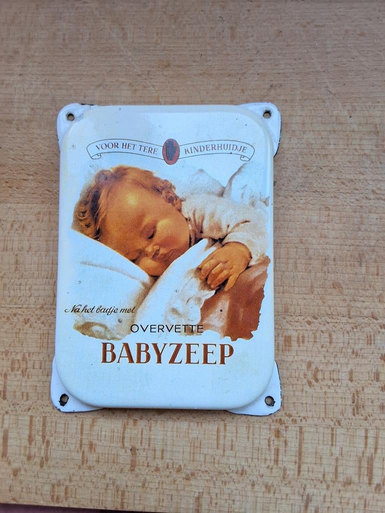 De Vergulde hand Emaille Reclamebord 'Overvette Babyzeep', Antiek en Kunst, Antiek | Emaille, Ophalen of Verzenden