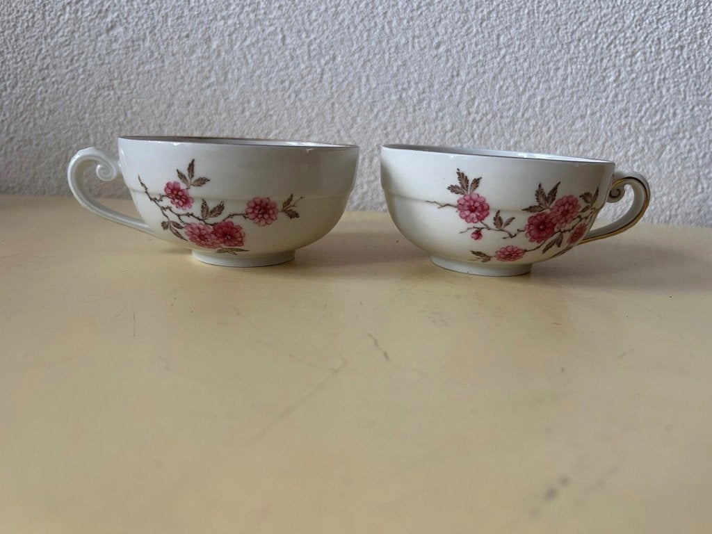 Set van 2 vintage Mosa Maastricht kopjes roze bloem, Ophalen of Verzenden