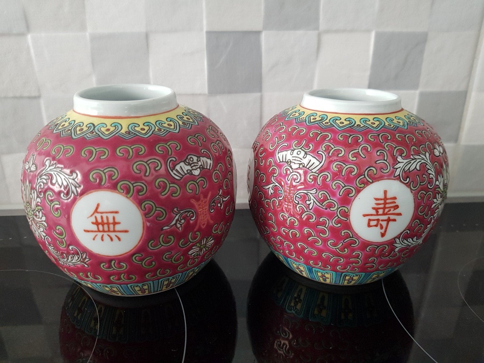 2 famille Rose gemberpotten GEMERKT, Antiek en Kunst, Ophalen of Verzenden