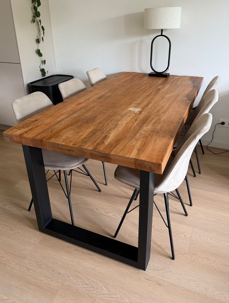 Mangohouten eettafel, Huis en Inrichting, Tafels | Eettafels, Ophalen, Gebruikt, 50 tot 100 cm, Vijf personen of meer