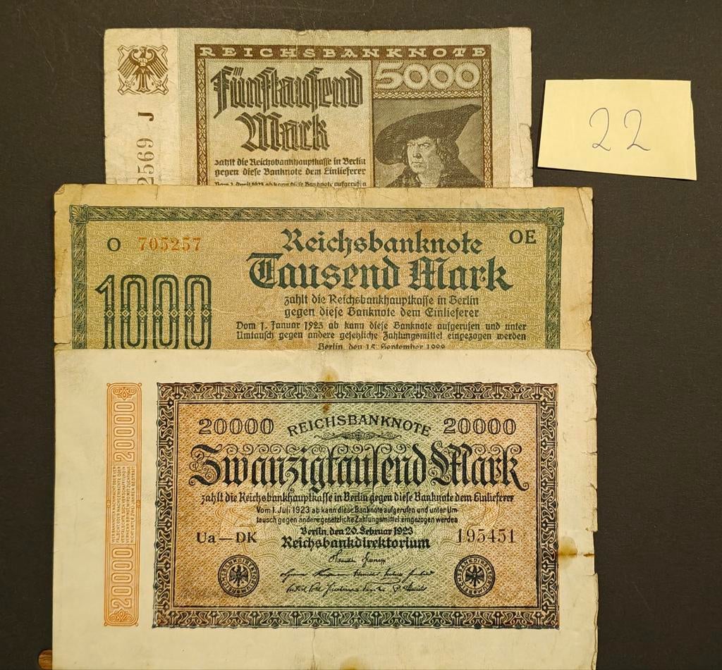 Duitse hyperinflatie biljetten 1922-1923 (1000-20000 Mark), Ophalen of Verzenden, Duitsland