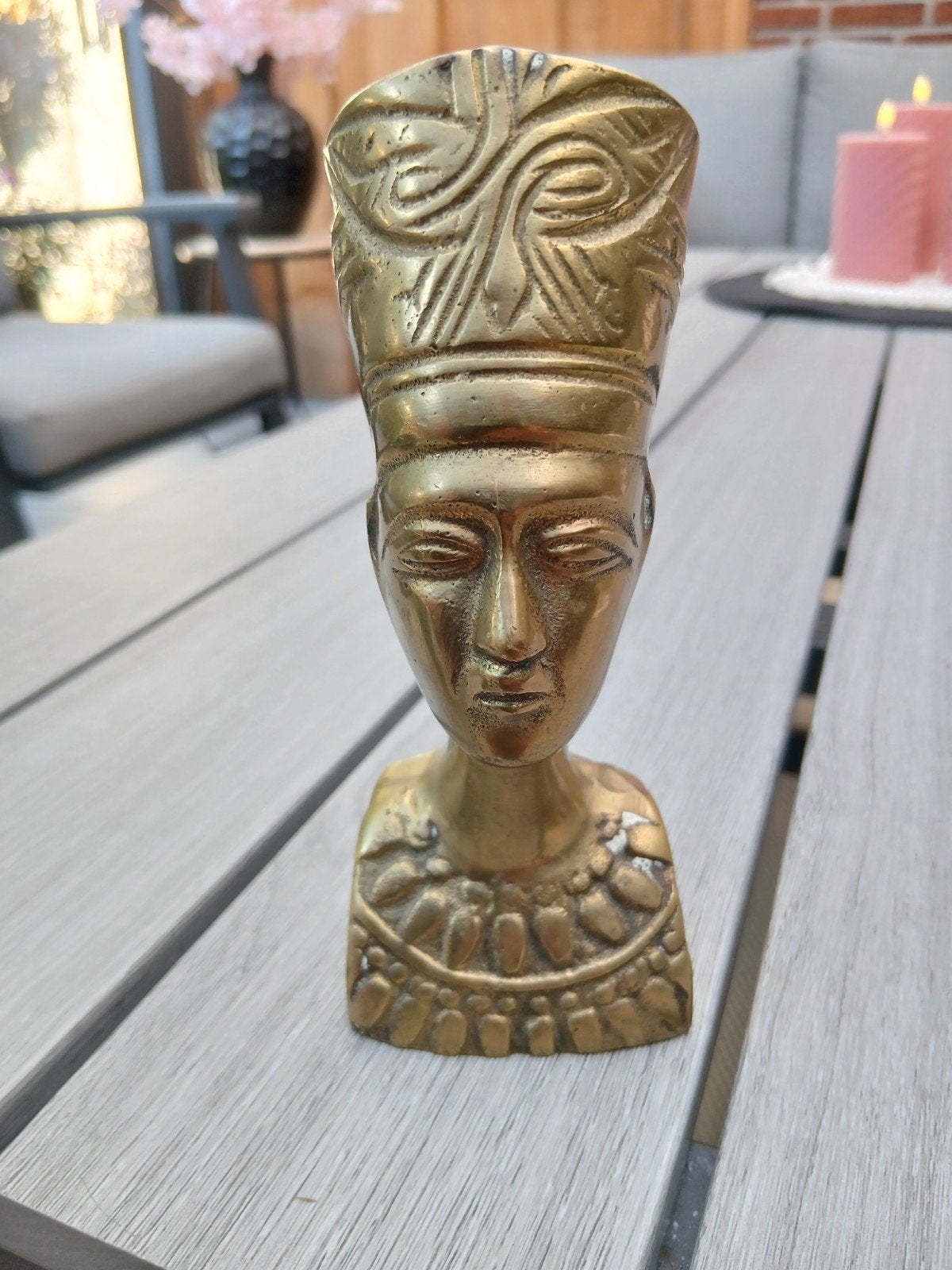 Vintage messing buste Nefertiti - Egyptische decoratie, Ophalen of Verzenden