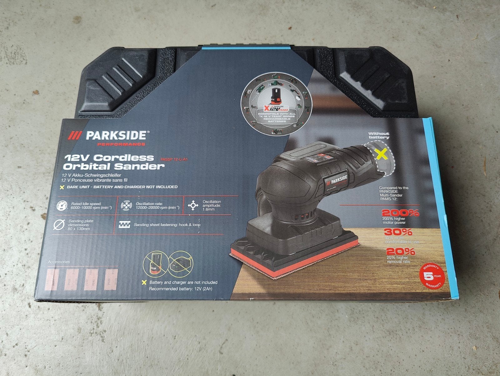 Parkside Performance 12v Vlak schuurmachine - Nieuw in doos, Ophalen of Verzenden, Nieuw, Minder dan 600 watt, Vlakschuurmachine