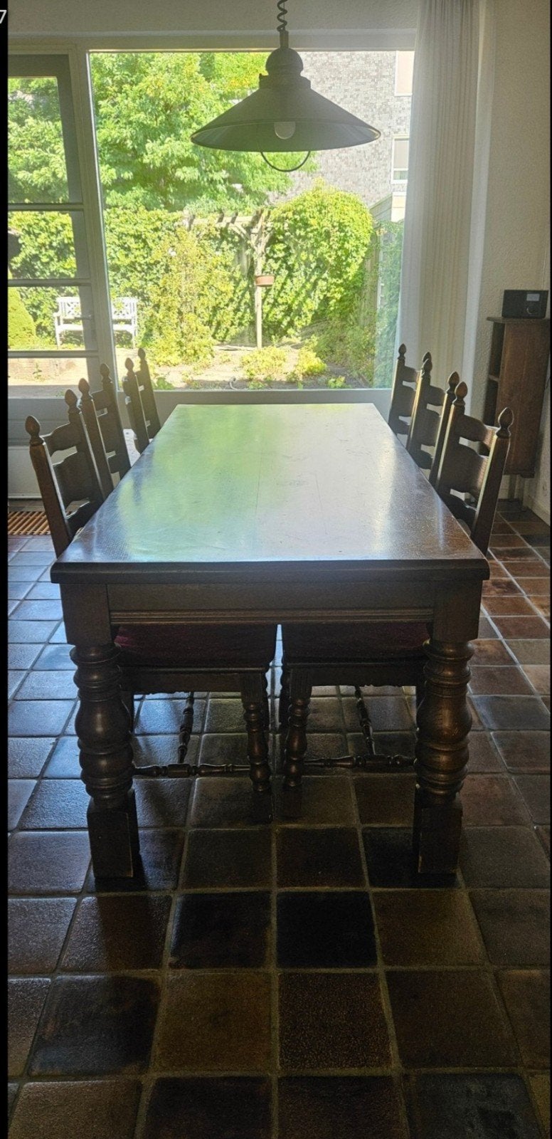 Massieve eiken eettafel met 6 stoelen, Antiek en Kunst, Ophalen
