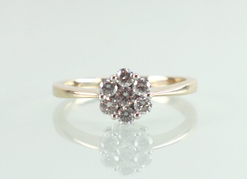 Gouden rozet ring bloem briljant diamant, Ophalen of Verzenden, Goud, Ring, Met edelsteen