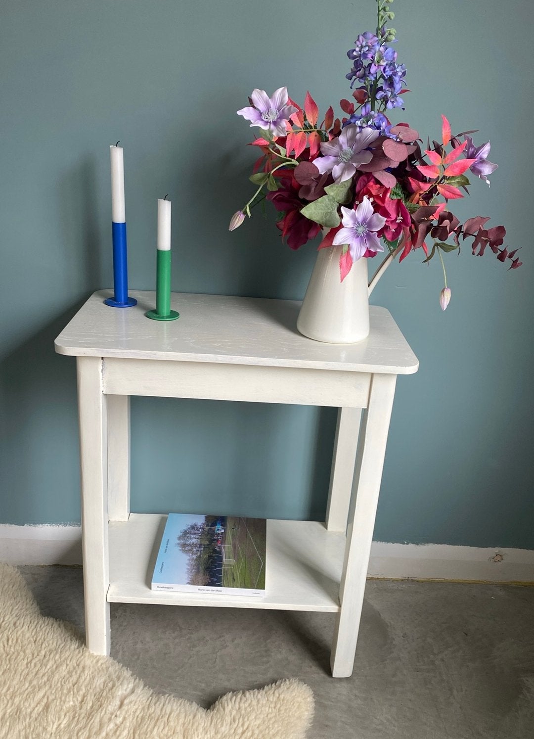 Vintage Eikenhout sidetable - wit - jaren 60 - brocante, Huis en Inrichting, Tafels | Sidetables, Zo goed als nieuw, 25 tot 50 cm