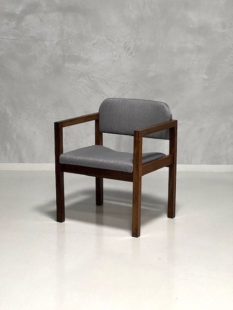 Vintage armstoel wengéhout fauteuil retro stoel design grijs, Hout, Gebruikt, ., Minder dan 75 cm