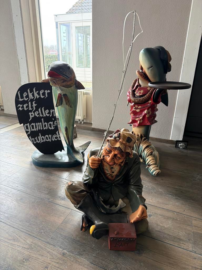Decoratie vis, haai en visser, Ophalen, Gebruikt
