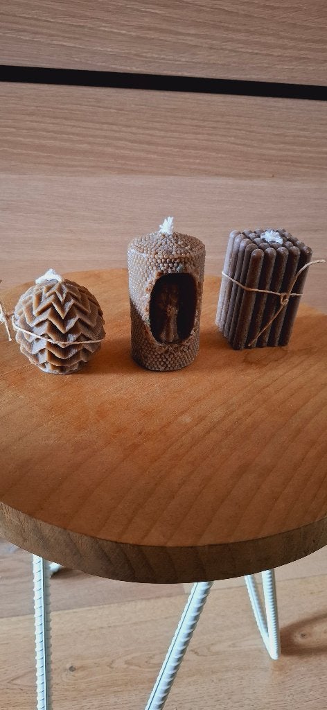 3 hand gemaakte kaarsen, Huis en Inrichting, Woonaccessoires | Kandelaars en Kaarsen, 1234road, Overige materialen, Nieuw, Ophalen of Verzenden