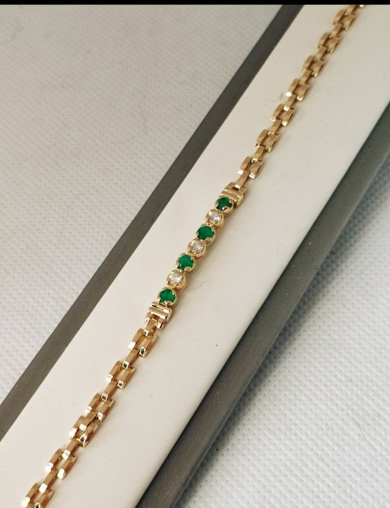 18kt gouden armband met smaragden en diamanten, Ophalen of Verzenden, Zo goed als nieuw, Met edelsteen, Goud