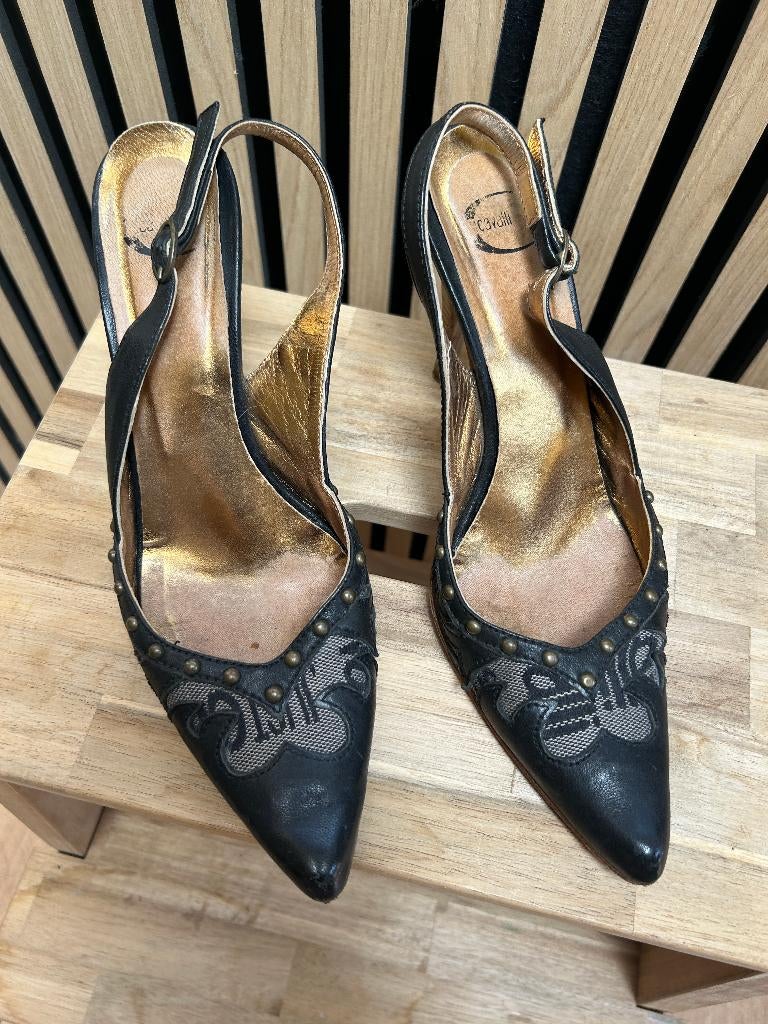 Vintage Roberto Cavalli slingback pumps, Zwart, Gedragen, Sandalen of Muiltjes, Ophalen of Verzenden