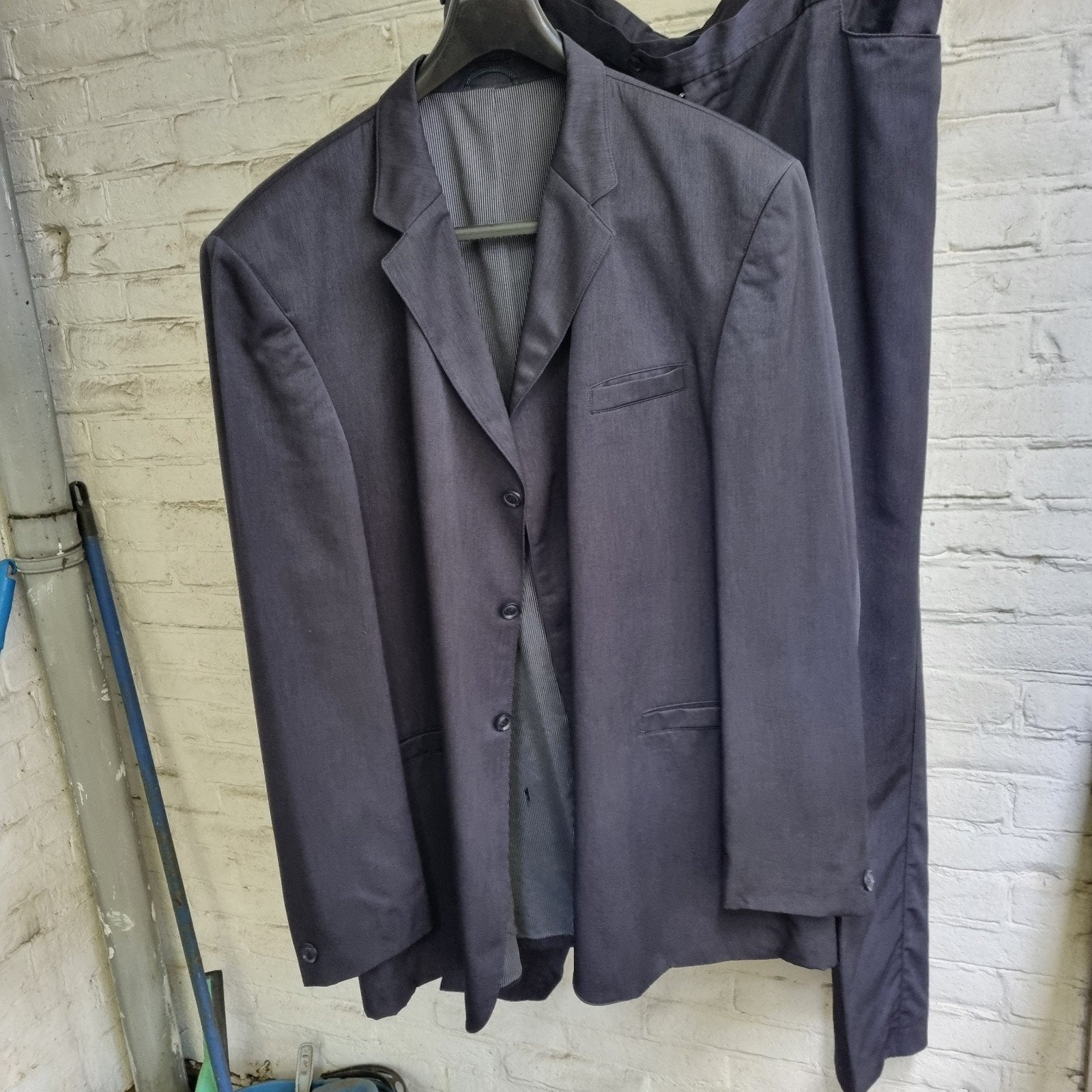 Nachtblauw 2-delig Rocherro kostuum, maat 60, glanzend, Blauw, Overige maten, Ophalen of Verzenden, Gedragen