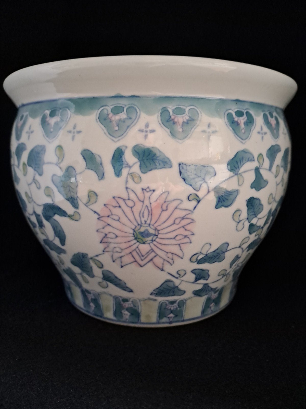 Vintage Chinese bloempot, Tuin en Terras, Bloempotten, Aardewerk, Minder dan 40 cm, Minder dan 25 cm, Rond, Ophalen of Verzenden