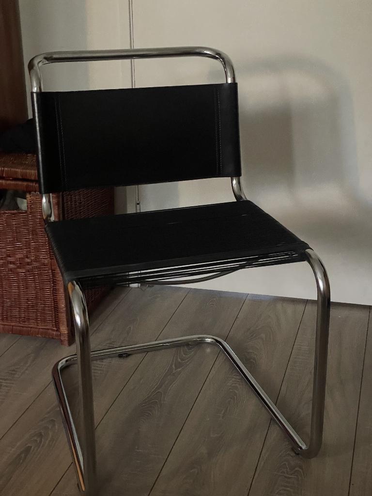 chroom buisstoel vintage zwart, Huis en Inrichting, Stoelen, Ophalen, Zwart, Leer, Eén